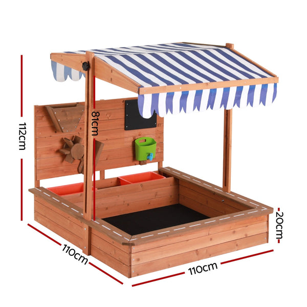 Keezi Kids Sandpit Wooden Canopy Sandbox With Cover Funnel Outdoor Toys 110cm Keezi