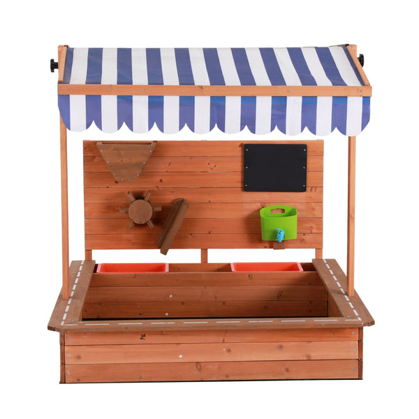 Keezi Kids Sandpit Wooden Canopy Sandbox With Cover Funnel Outdoor Toys 110cm Keezi