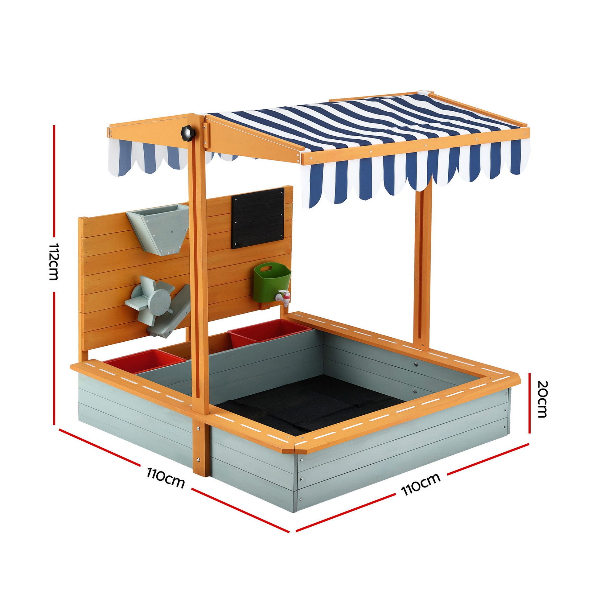 Keezi Kids Sandpit Wooden Canopy Sandbox With Cover Funnel Outdoor Toys 110cm Green Awezingly