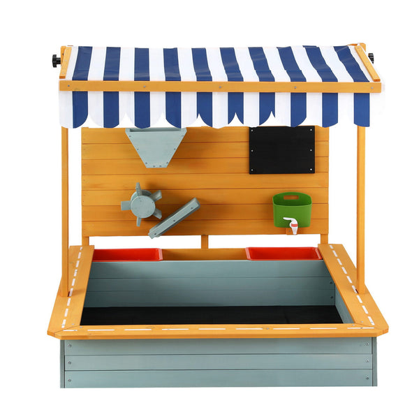 Keezi Kids Sandpit Wooden Canopy Sandbox With Cover Funnel Outdoor Toys 110cm Green Awezingly