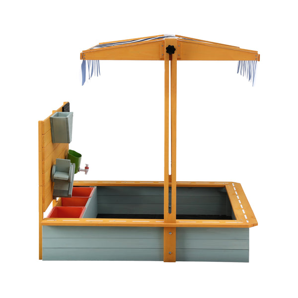 Keezi Kids Sandpit Wooden Canopy Sandbox With Cover Funnel Outdoor Toys 110cm Green Awezingly