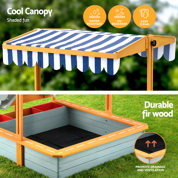 Keezi Kids Sandpit Wooden Canopy Sandbox With Cover Funnel Outdoor Toys 110cm Green Awezingly
