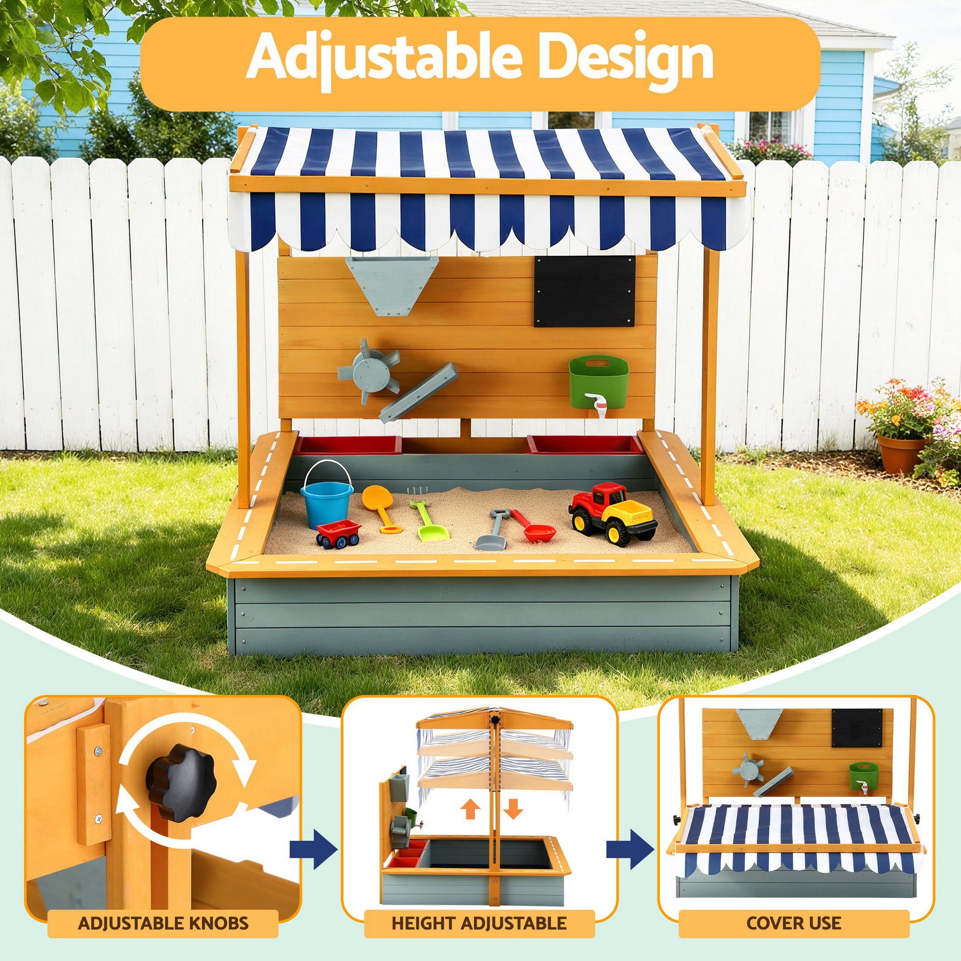 Keezi Kids Sandpit Wooden Canopy Sandbox With Cover Funnel Outdoor Toys 110cm Green Awezingly