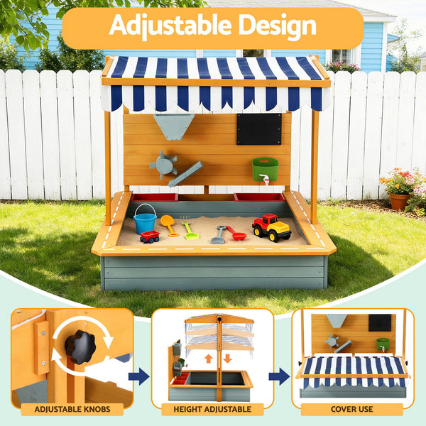 Keezi Kids Sandpit Wooden Canopy Sandbox With Cover Funnel Outdoor Toys 110cm Green Awezingly