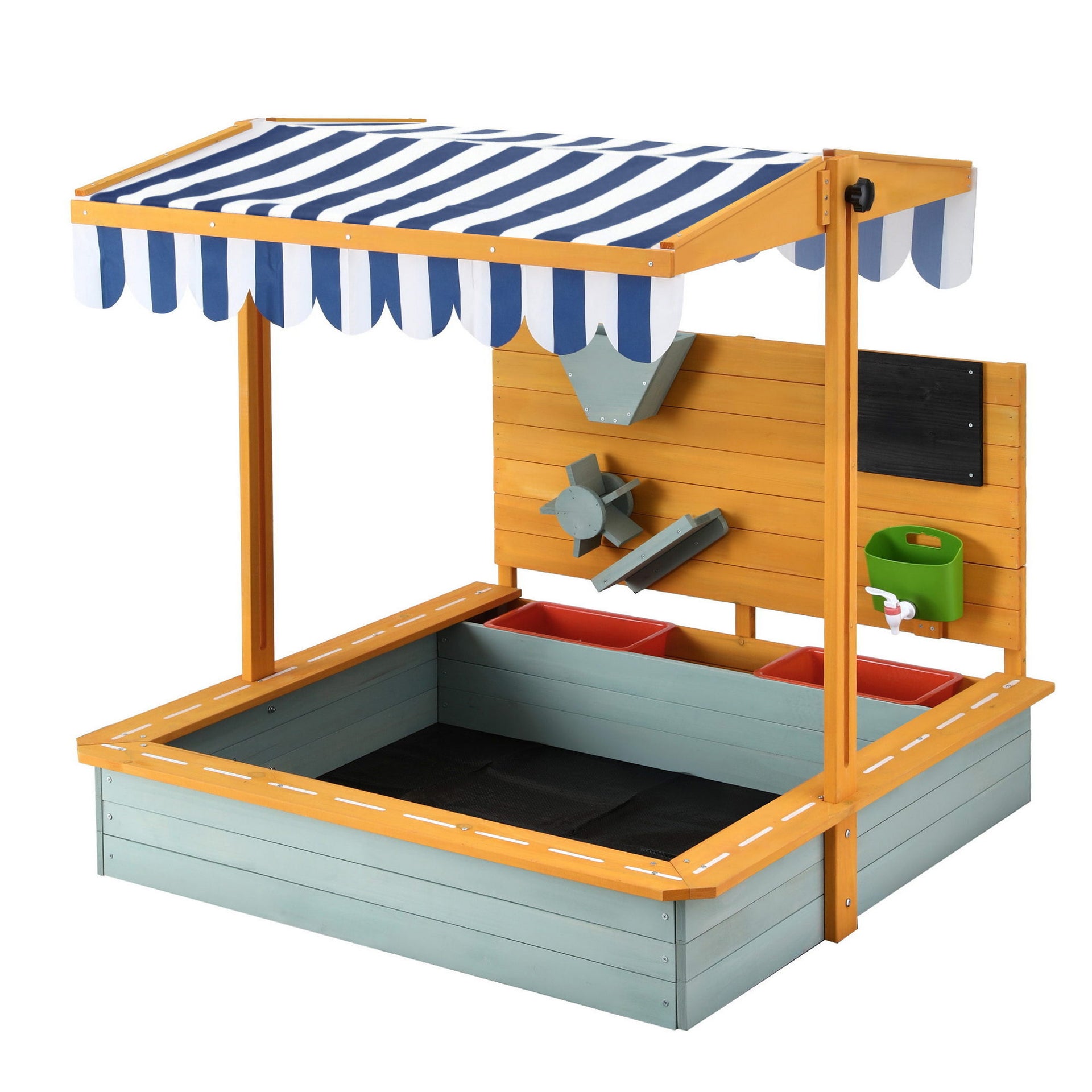 Keezi Kids Sandpit Wooden Canopy Sandbox With Cover Funnel Outdoor Toys 110cm Green Awezingly