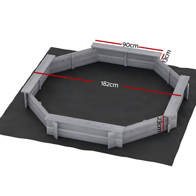 Keezi Kids Sandpit Wooden Round Sand Pit with Cover Bench Seat Beach Toys 182cm Grey