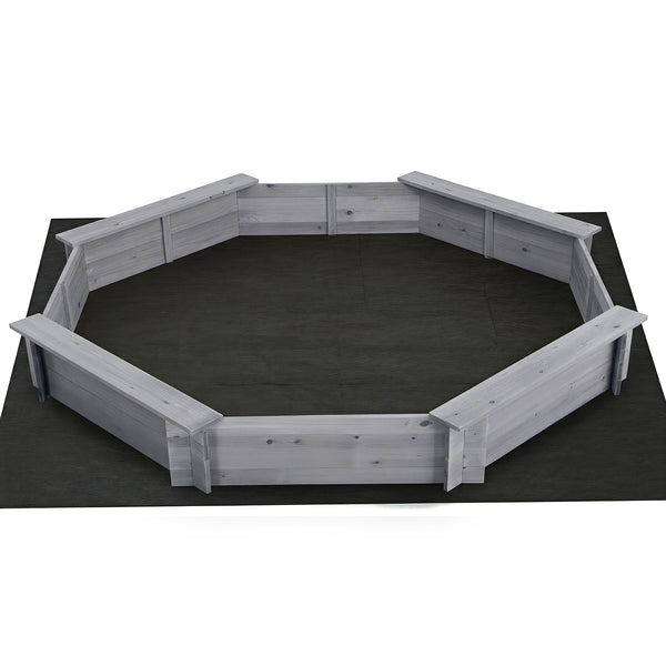 Keezi Kids Sandpit Wooden Round Sand Pit with Cover Bench Seat Beach Toys 182cm Grey Awezingly