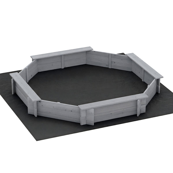 Keezi Kids Sandpit Wooden Round Sand Pit with Cover Bench Seat Beach Toys 182cm Grey Awezingly
