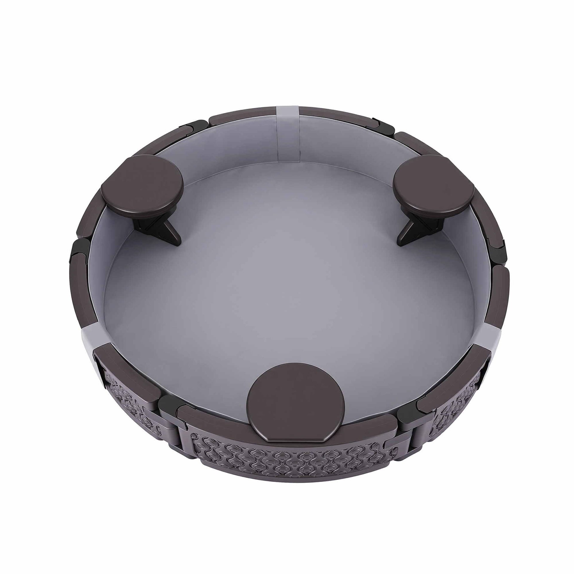 Kids Outdoor Sandpit Toys Sandbox 121cm Round Brown 3 Seats Cover Liner Awezingly