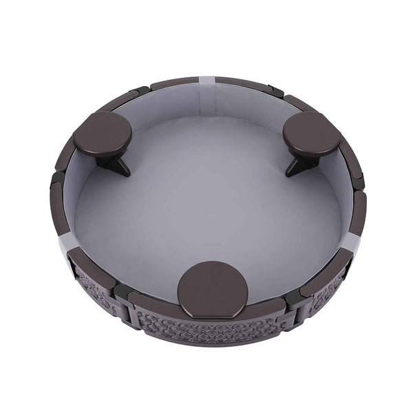 Kids Outdoor Sandpit Toys Sandbox 121cm Round Brown 3 Seats Cover Liner Awezingly