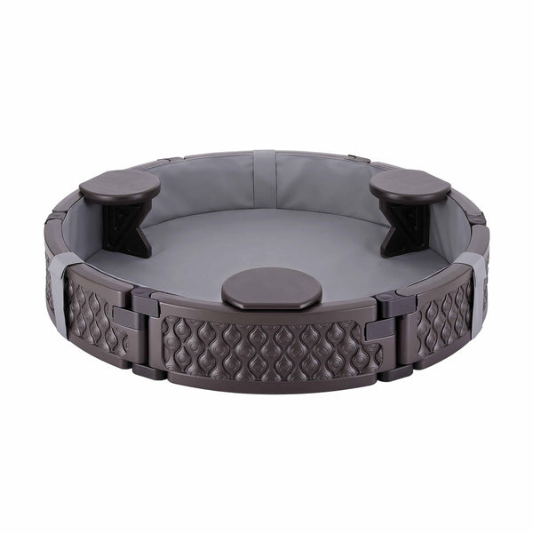 Kids Outdoor Sandpit Toys Sandbox 121cm Round Brown 3 Seats Cover Liner Awezingly