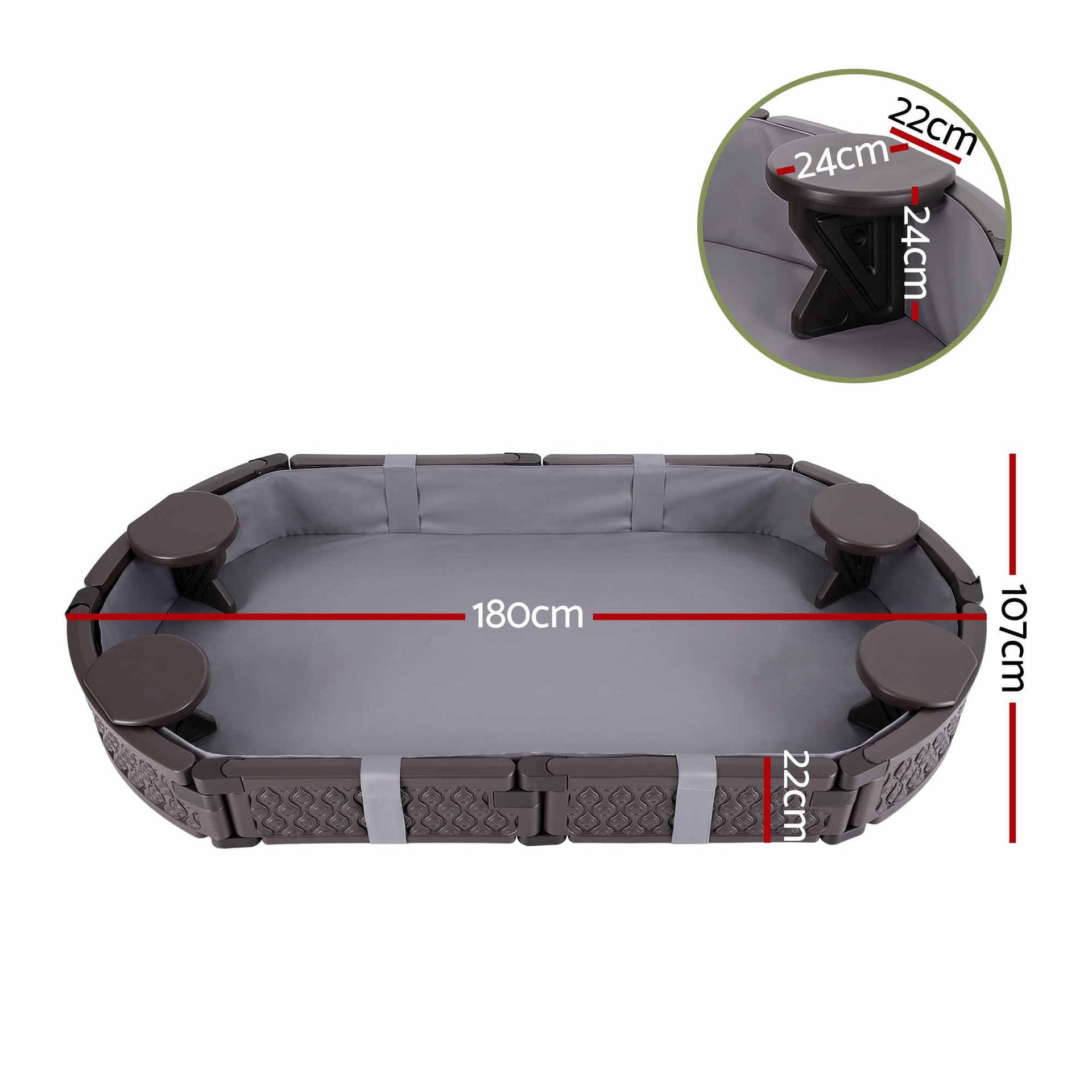 Keezi Kids Sandpit Toys Outdoor Sandbox Oval Sand Pit 4 Seats Grey Cover Awezingly