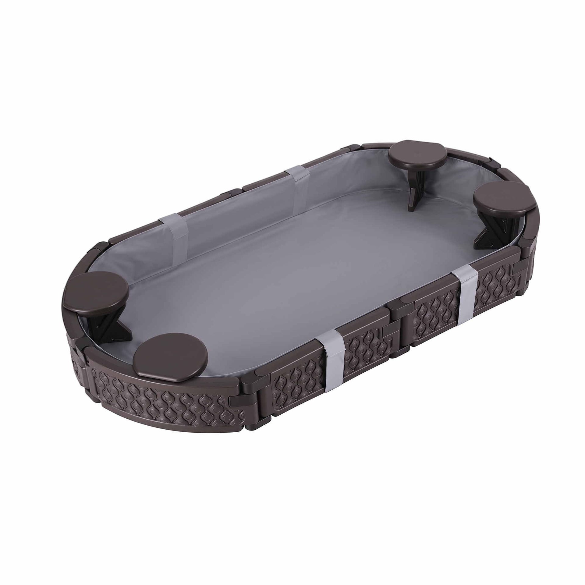 Keezi Kids Sandpit Toys Outdoor Sandbox Oval Sand Pit 4 Seats Grey Cover Awezingly