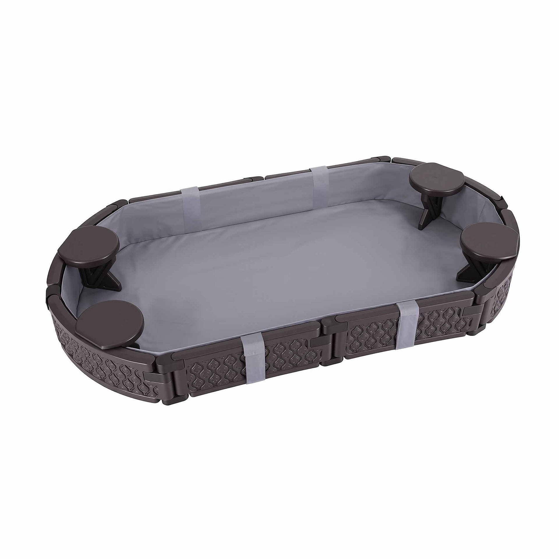 Keezi Kids Sandpit Toys Outdoor Sandbox Oval Sand Pit 4 Seats Grey Cover Awezingly