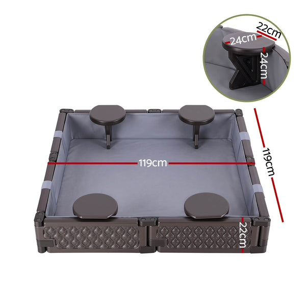 Keezi Kids Sandpit Sandbox With Cover 4 Seats Outdoor Sand Box Brown Awezingly