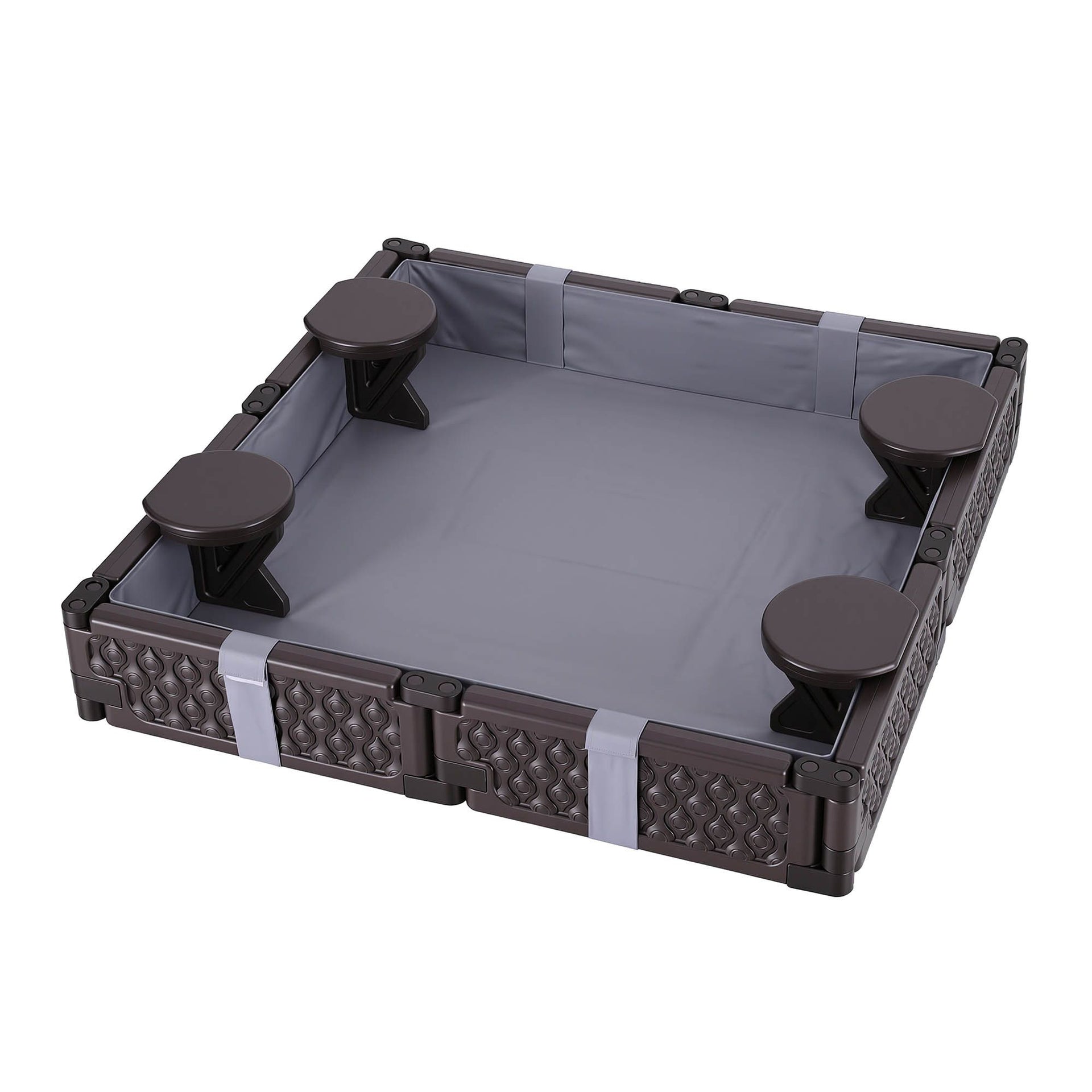Keezi Kids Sandpit Sandbox With Cover 4 Seats Outdoor Sand Box Brown Awezingly