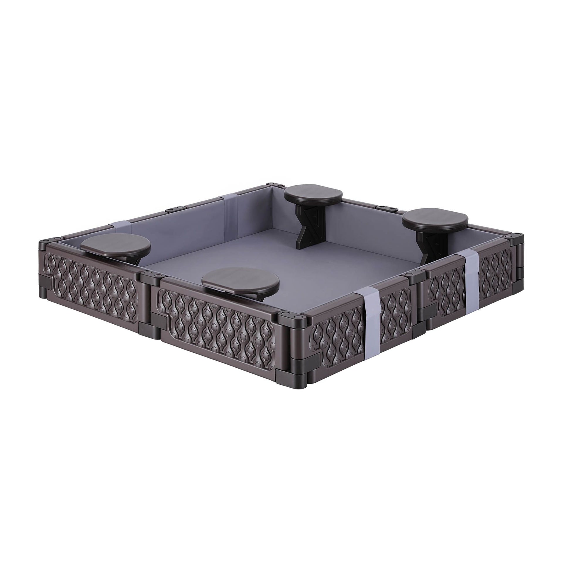 Keezi Kids Sandpit Sandbox With Cover 4 Seats Outdoor Sand Box Brown Keezi