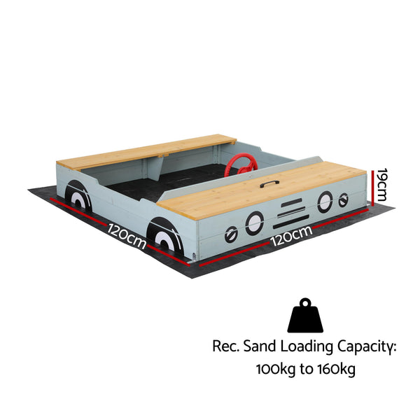 Keezi Wooden Car Sandpit Kids Sandbox Outdoor Play Toy w/ Storage Ground Sheet 120cm Awezingly
