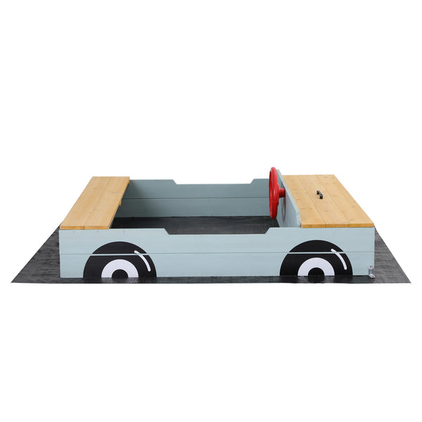 Keezi Wooden Car Sandpit Kids Sandbox Outdoor Play Toy w/ Storage Ground Sheet 120cm Awezingly