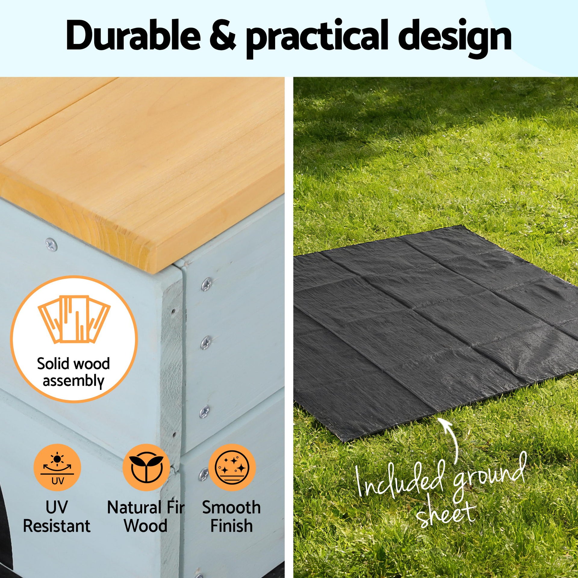 Keezi Wooden Car Sandpit Kids Sandbox Outdoor Play Toy w/ Storage Ground Sheet 120cm Awezingly