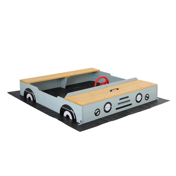 Keezi Wooden Car Sandpit Kids Sandbox Outdoor Play Toy w/ Storage Ground Sheet 120cm Awezingly