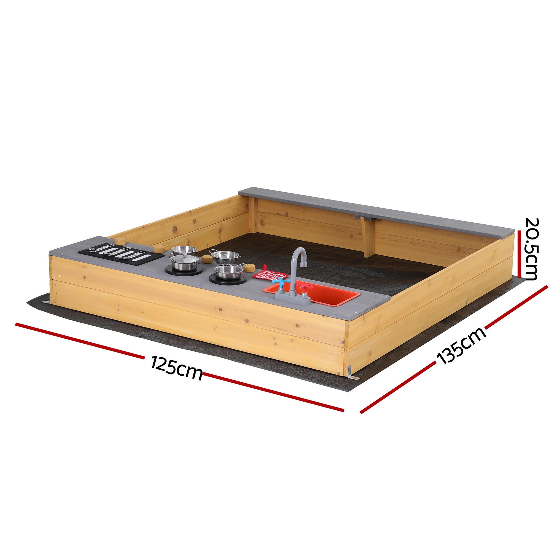 Keezi Wooden Sandpit Sand Pit Outdoor Kids Toy Box Mud Kitchen Sink Storage Bench Awezingly