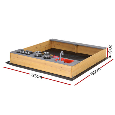 Keezi Wooden Sandpit Sand Pit Outdoor Kids Toy Box Mud Kitchen Sink Storage Bench