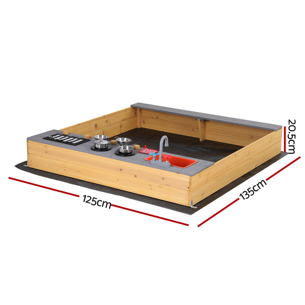 Keezi Wooden Sandpit Sand Pit Outdoor Kids Toy Box Mud Kitchen Sink Storage Bench Awezingly