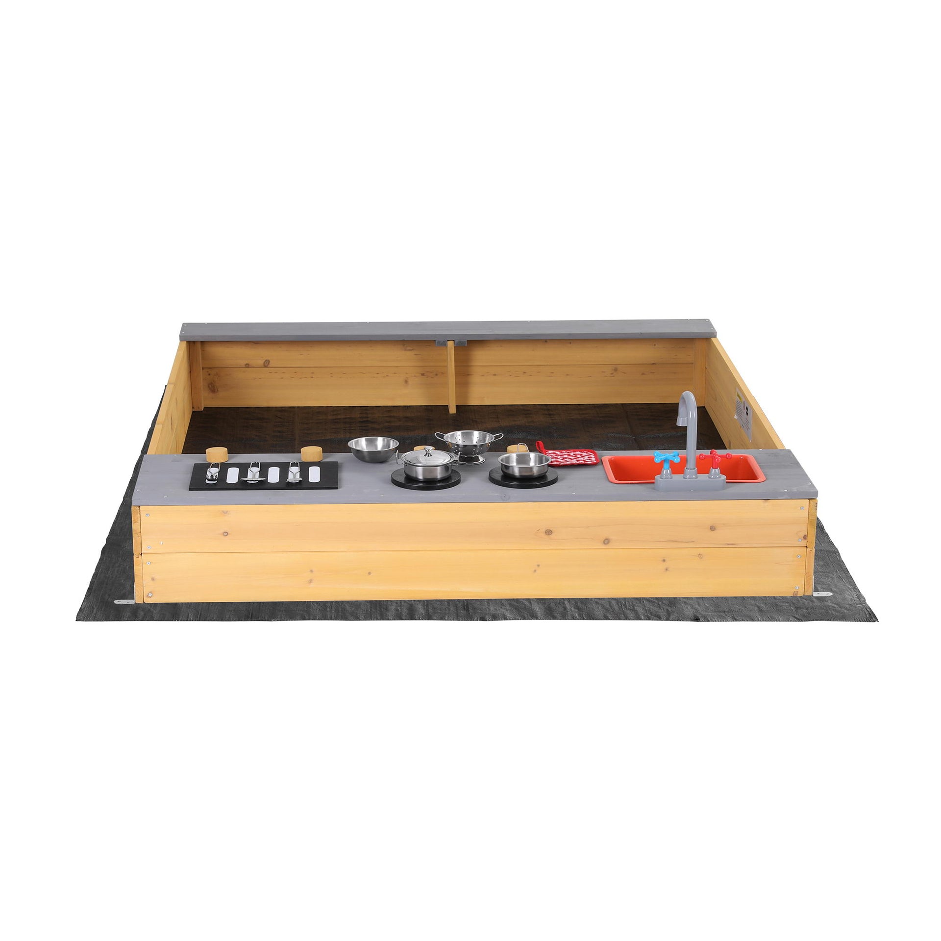 Keezi Wooden Sandpit Sand Pit Outdoor Kids Toy Box Mud Kitchen Sink Storage Bench Awezingly