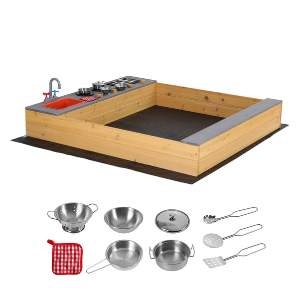 Keezi Wooden Sandpit Sand Pit Outdoor Kids Toy Box Mud Kitchen Sink Storage Bench Awezingly