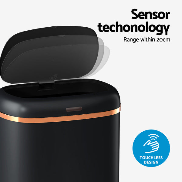 Devanti 38L Motion Sensor Bin Rubbish Automatic Black Devanti