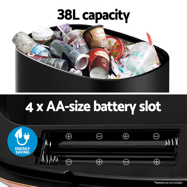 Devanti 38L Motion Sensor Bin Rubbish Automatic Black Devanti