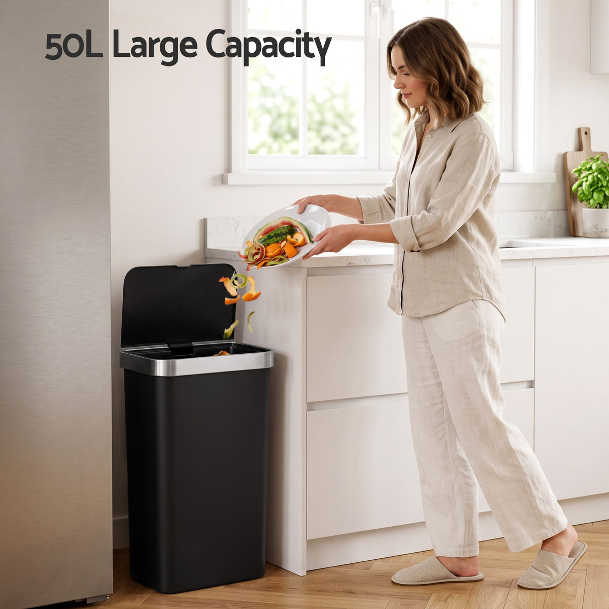 Devanti 50L Motion Sensor Trash Bin Automatic Kitchen Waste Dustbin Black Awezingly