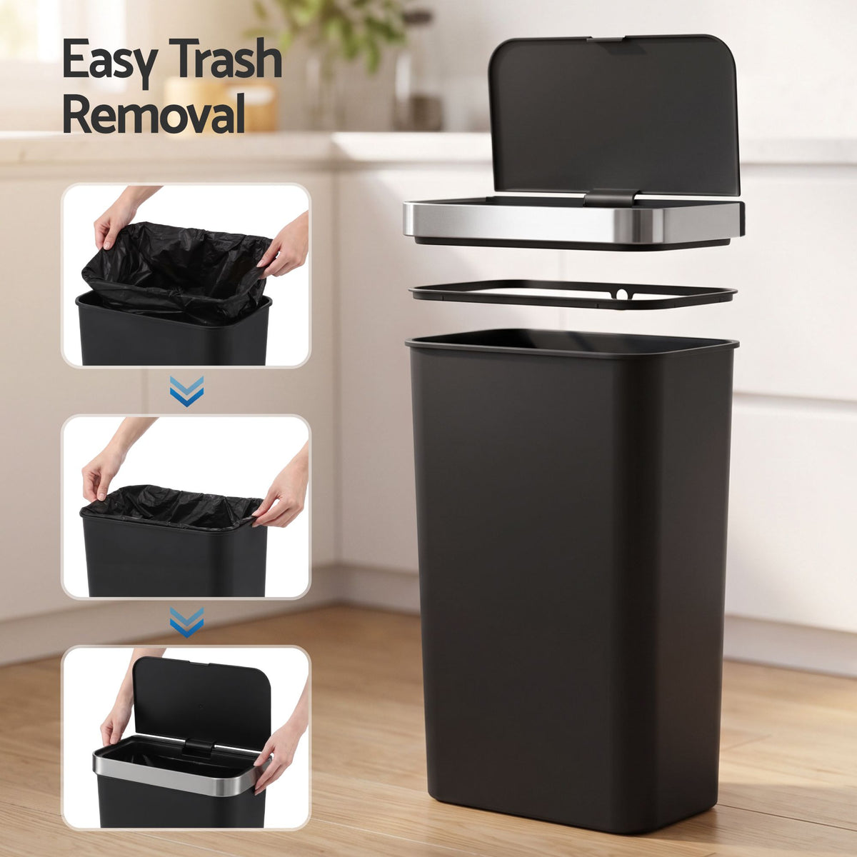 Devanti 50L Motion Sensor Trash Bin Automatic Kitchen Waste Dustbin Black Awezingly