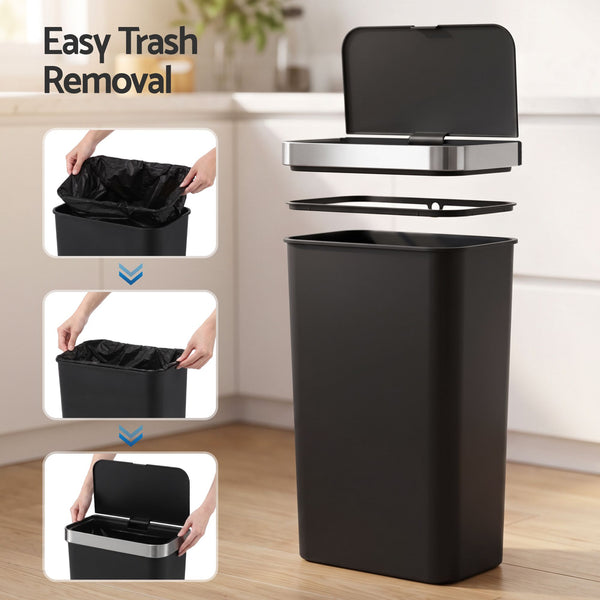 Devanti 50L Motion Sensor Trash Bin Automatic Kitchen Waste Dustbin Black Awezingly