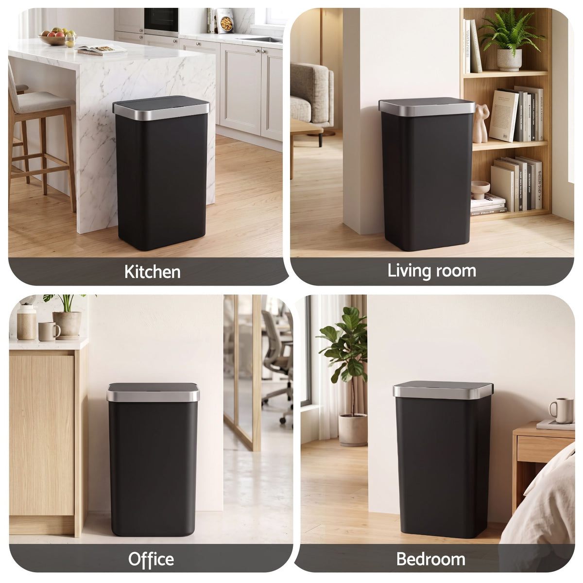 Devanti 50L Motion Sensor Trash Bin Automatic Kitchen Waste Dustbin Black Awezingly