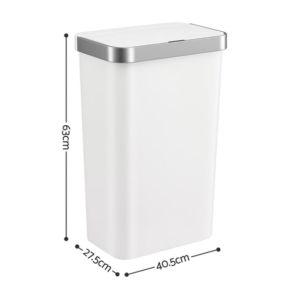 Devanti 50L Motion Sensor Trash Bin Automatic Kitchen Waste Dustbin White Awezingly