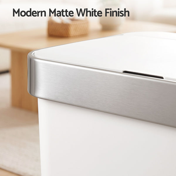 Devanti 50L Motion Sensor Trash Bin Automatic Kitchen Waste Dustbin White Awezingly