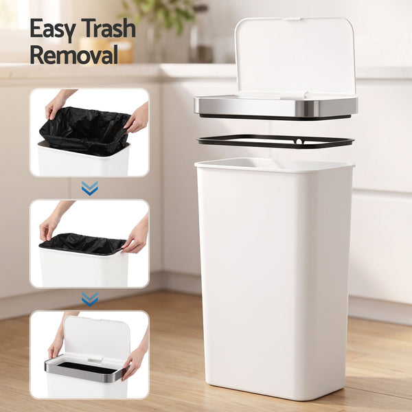 Devanti 50L Motion Sensor Trash Bin Automatic Kitchen Waste Dustbin White Awezingly