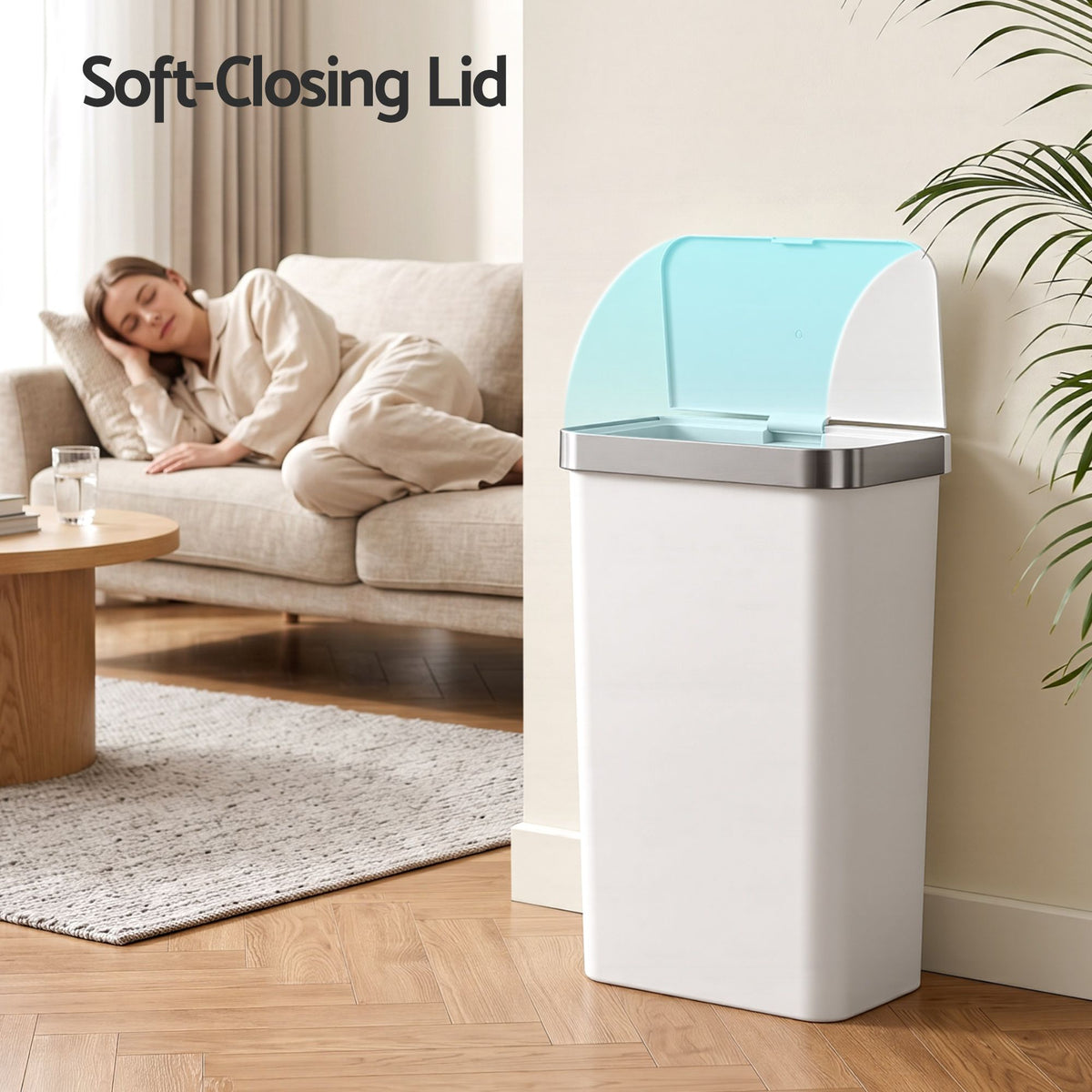 Devanti 50L Motion Sensor Trash Bin Automatic Kitchen Waste Dustbin White Awezingly