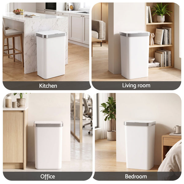 Devanti 50L Motion Sensor Trash Bin Automatic Kitchen Waste Dustbin White Awezingly