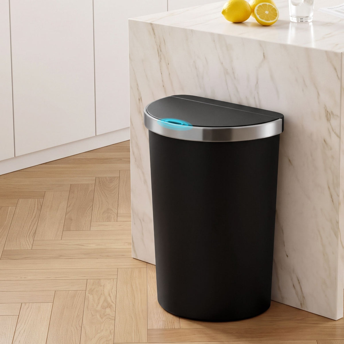 Devanti 50L Sensor Bin D-Shape Trash Can Kitchen Smart Rubbish Bin Black Awezingly