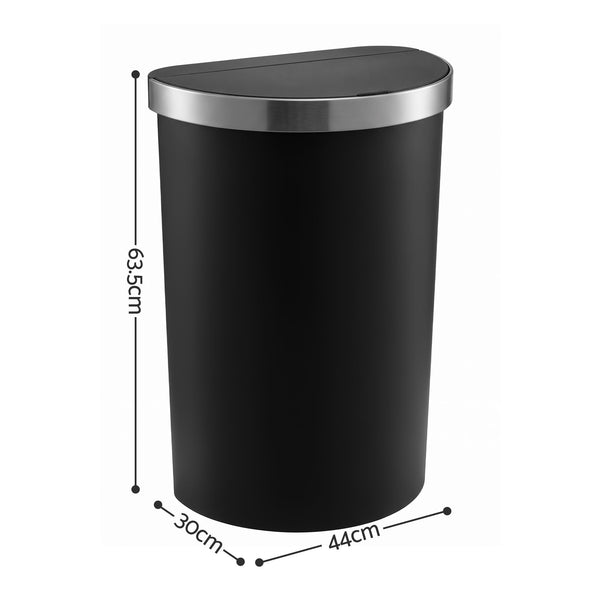 Devanti 50L Sensor Bin D-Shape Trash Can Kitchen Smart Rubbish Bin Black Awezingly