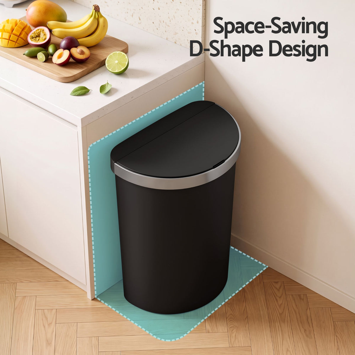 Devanti 50L Sensor Bin D-Shape Trash Can Kitchen Smart Rubbish Bin Black Awezingly