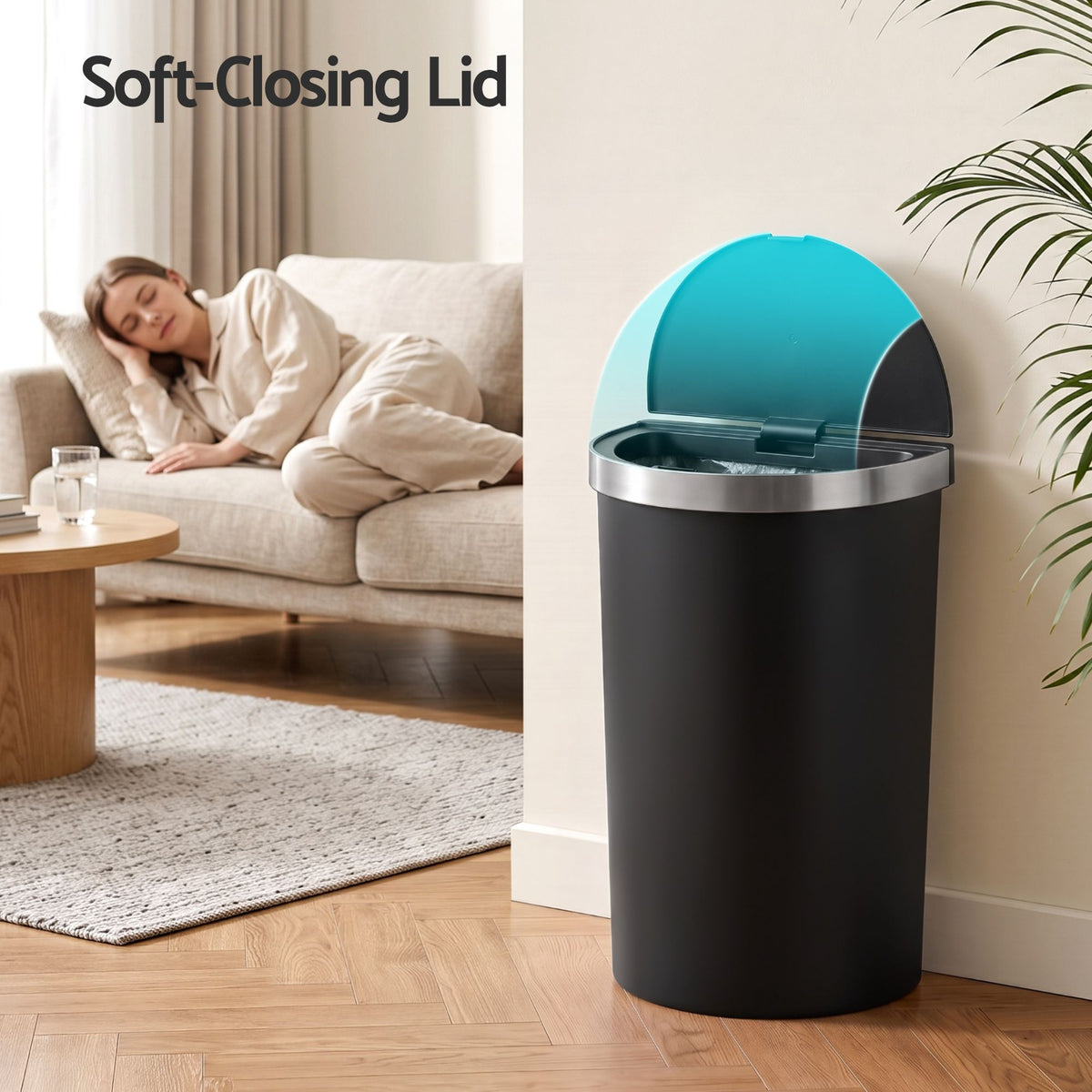 Devanti 50L Sensor Bin D-Shape Trash Can Kitchen Smart Rubbish Bin Black Awezingly