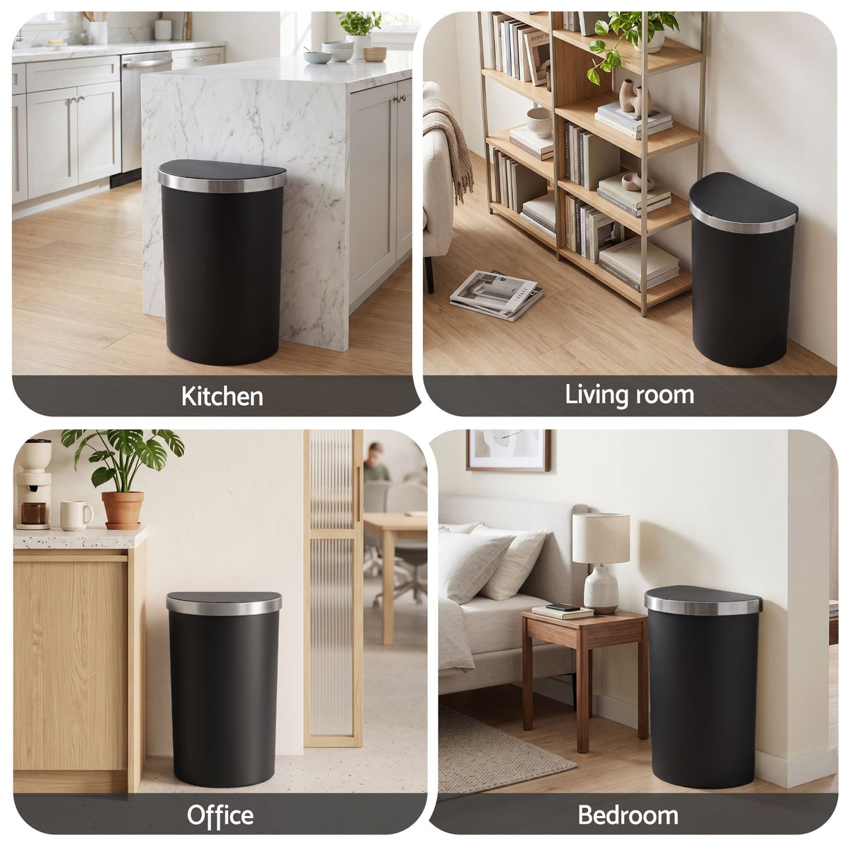 Devanti 50L Sensor Bin D-Shape Trash Can Kitchen Smart Rubbish Bin Black Awezingly