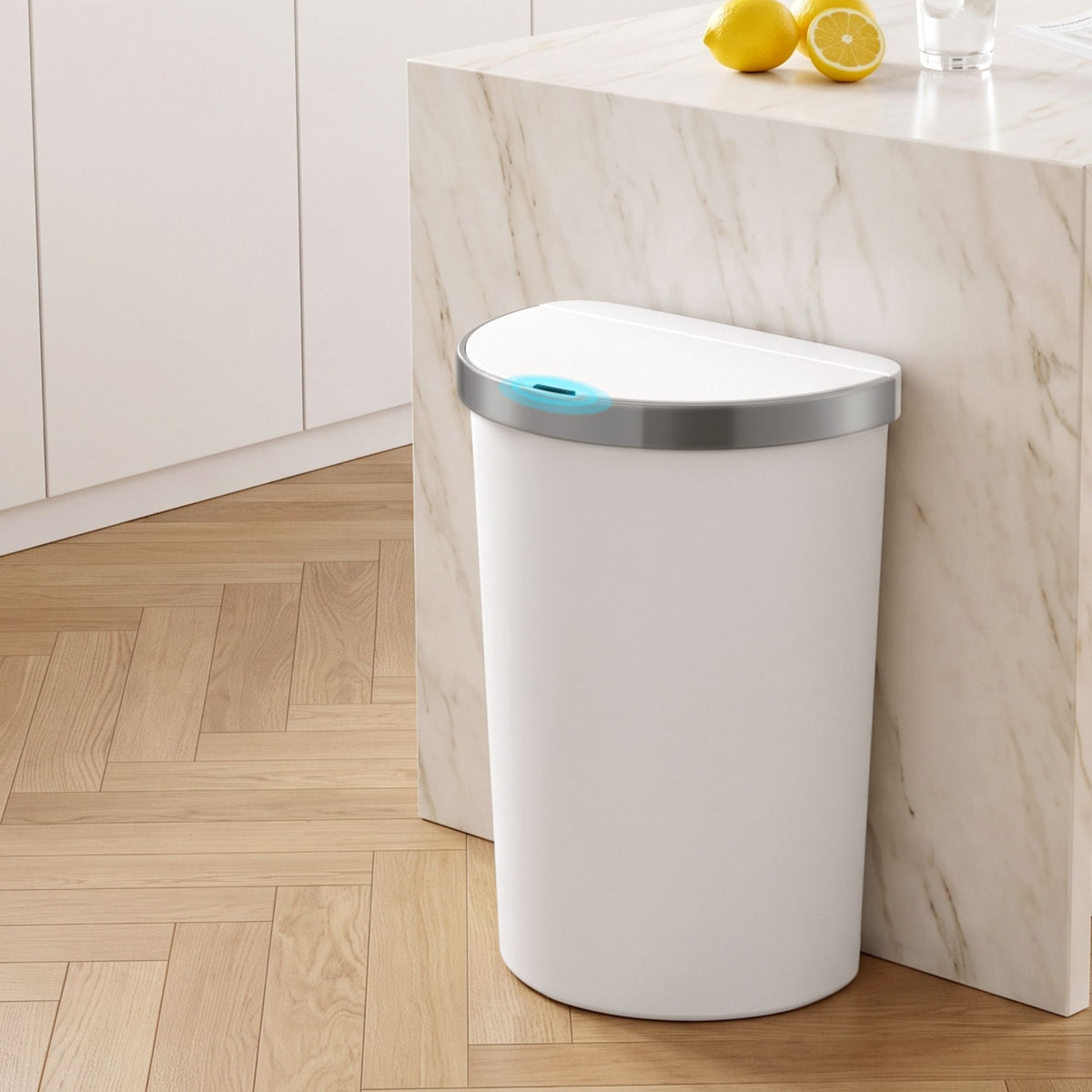 Devanti 50L Motion Sensor Bins Trash Can Kitchen Smart Rubbish Bin D-shape design White Awezingly