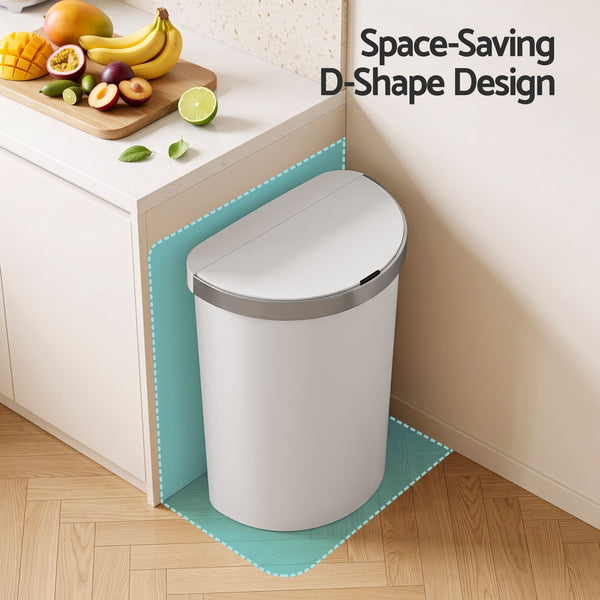 Devanti 50L Motion Sensor Bins Trash Can Kitchen Smart Rubbish Bin D-shape design White Awezingly