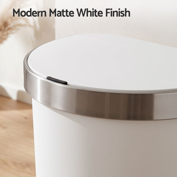 Devanti 50L Motion Sensor Bins Trash Can Kitchen Smart Rubbish Bin D-shape design White Awezingly