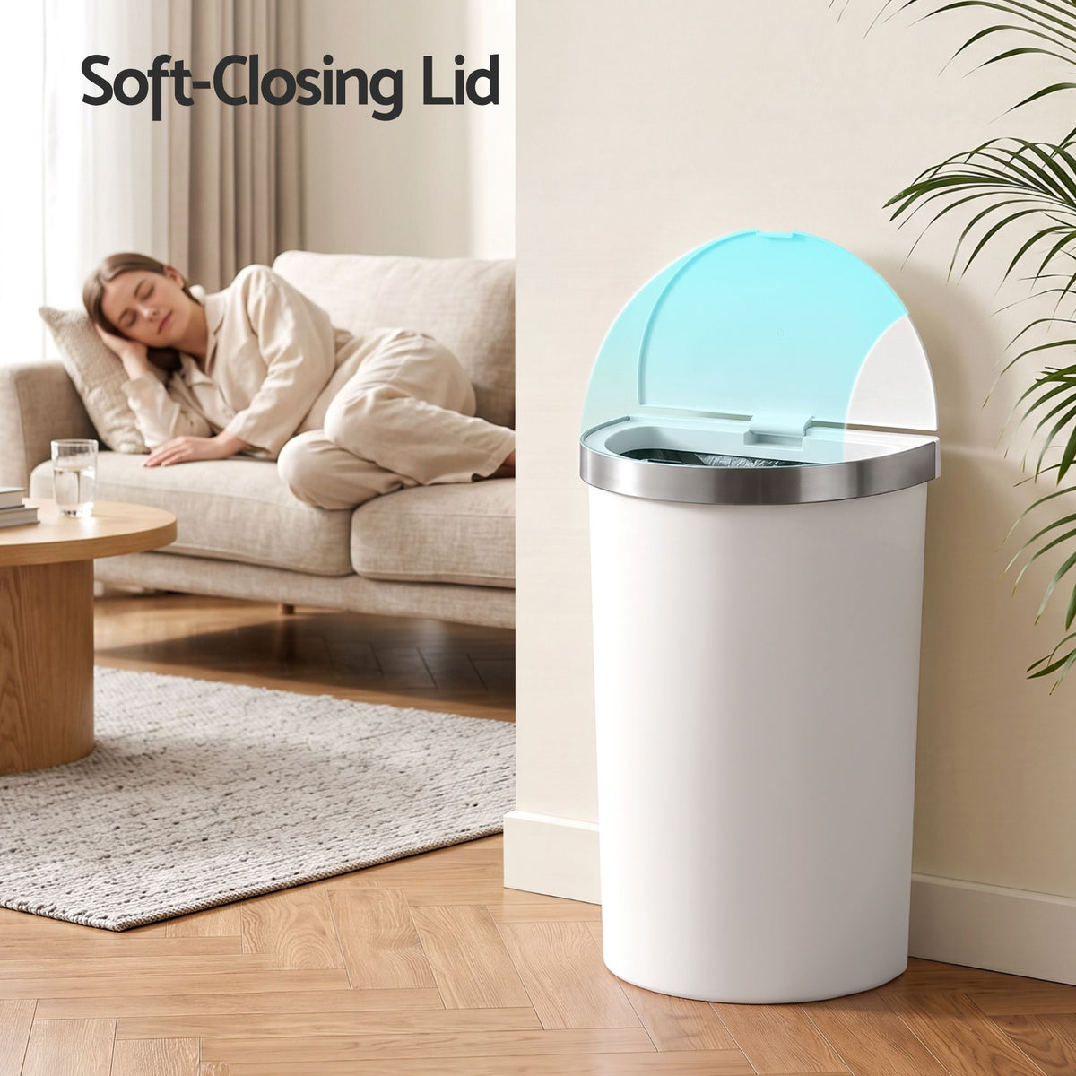 Devanti 50L Motion Sensor Bins Trash Can Kitchen Smart Rubbish Bin D-shape design White Awezingly